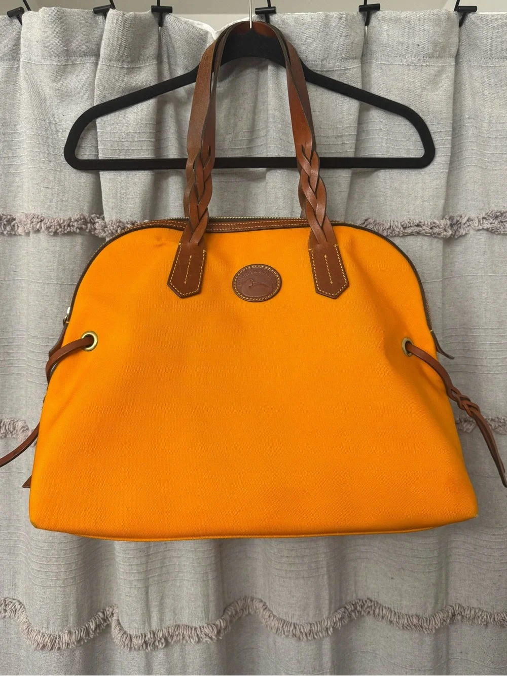 Dooney & Bourke Orange Nylon Shoulder Bag w/Braided Leather Handles w/Dust Bag